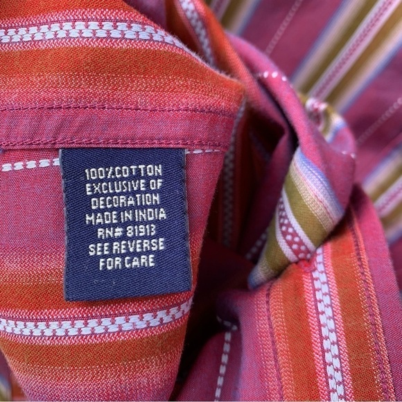 Robert Graham Striped Button Down Shirt L Burgundy Olive Blue Cotton Retro - Picture 11 of 12
